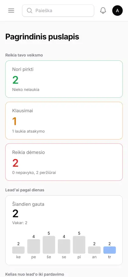 Lumina CRM vaizdas telefone